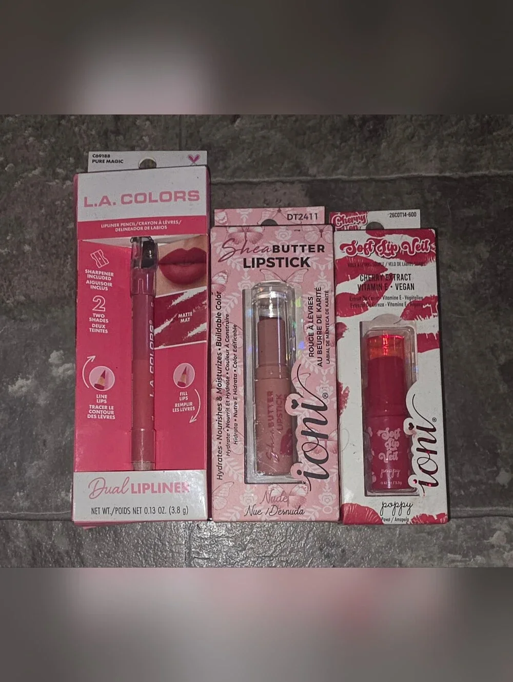 L.A. COLORS Dual Lipliner, Ioni Shea Butter Lipstick, Soft Lip Veil BNIB